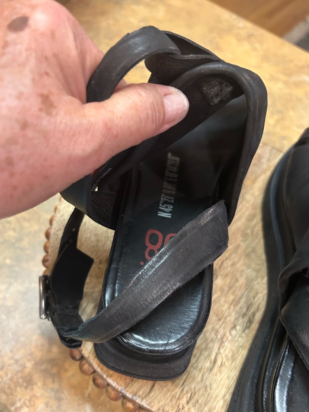 A.S.98 Black Leather Platform Sandal with Ankle Buckle - Picture 12 of 14